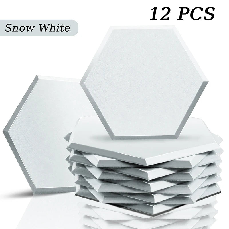 Hexagon Acoustic Panels 12 Pack - Self-Adhesive Sound Absorbing Wall Tiles for Home Office, Studio & Gaming Room