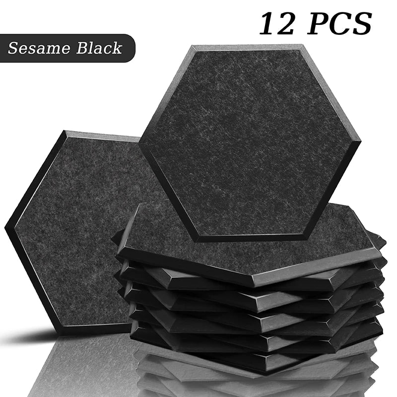Hexagon Acoustic Panels 12 Pack - Self-Adhesive Sound Absorbing Wall Tiles for Home Office, Studio & Gaming Room