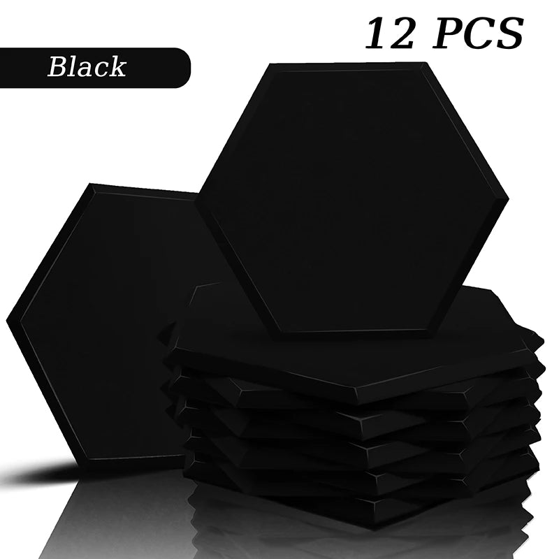 Hexagon Acoustic Panels 12 Pack - Self-Adhesive Sound Absorbing Wall Tiles for Home Office, Studio & Gaming Room