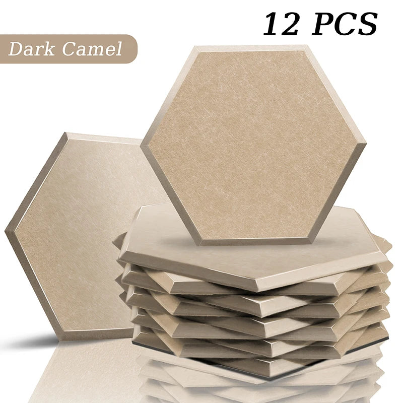 Hexagon Acoustic Panels 12 Pack - Self-Adhesive Sound Absorbing Wall Tiles for Home Office, Studio & Gaming Room