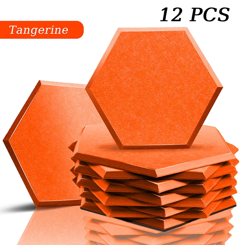 Hexagon Acoustic Panels 12 Pack - Self-Adhesive Sound Absorbing Wall Tiles for Home Office, Studio & Gaming Room