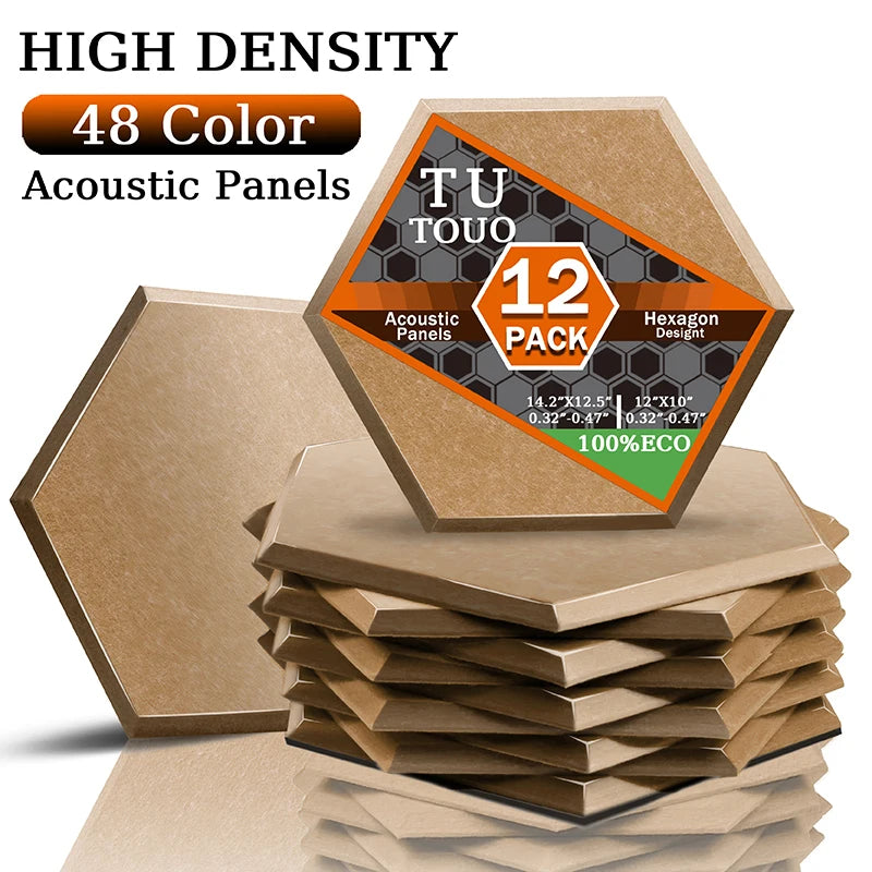 Hexagon Acoustic Panels 12 Pack - Self-Adhesive Sound Absorbing Wall Tiles for Home Office, Studio & Gaming Room