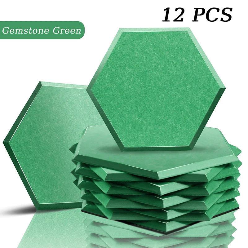Hexagon Acoustic Panels 12 Pack - Self-Adhesive Sound Absorbing Wall Tiles for Home Office, Studio & Gaming Room