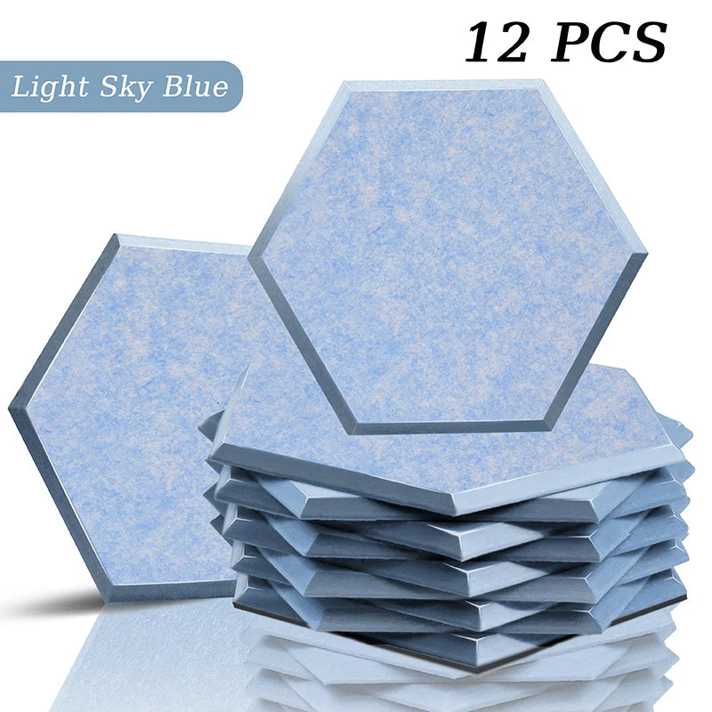 Hexagon Acoustic Panels 12 Pack - Self-Adhesive Sound Absorbing Wall Tiles for Home Office, Studio & Gaming Room
