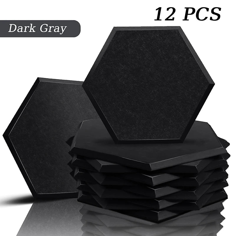 Hexagon Acoustic Panels 12 Pack - Self-Adhesive Sound Absorbing Wall Tiles for Home Office, Studio & Gaming Room