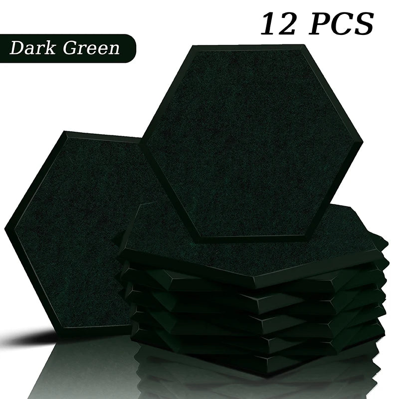 Hexagon Acoustic Panels 12 Pack - Self-Adhesive Sound Absorbing Wall Tiles for Home Office, Studio & Gaming Room