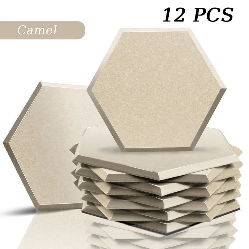 Hexagon Acoustic Panels 12 Pack - Self-Adhesive Sound Absorbing Wall Tiles for Home Office, Studio & Gaming Room