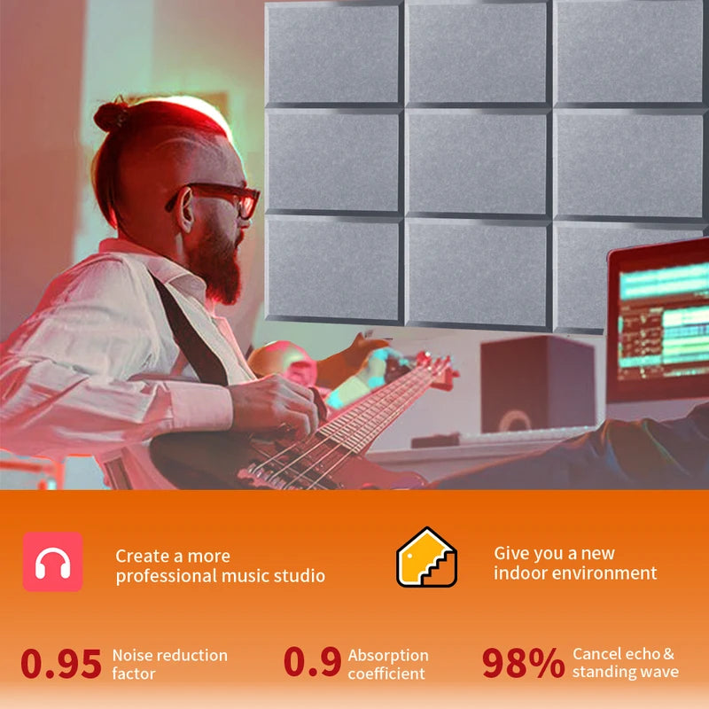 Polyester Felt Acoustic Panels 6 Pack - Self-Adhesive Sound Absorbing Wall Panels for Home Office & Studio