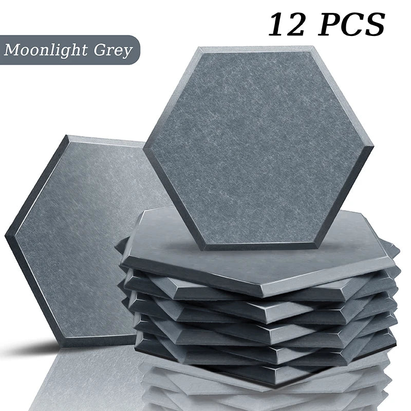 Hexagon Acoustic Panels 12 Pack - Self-Adhesive Sound Absorbing Wall Tiles for Home Office, Studio & Gaming Room