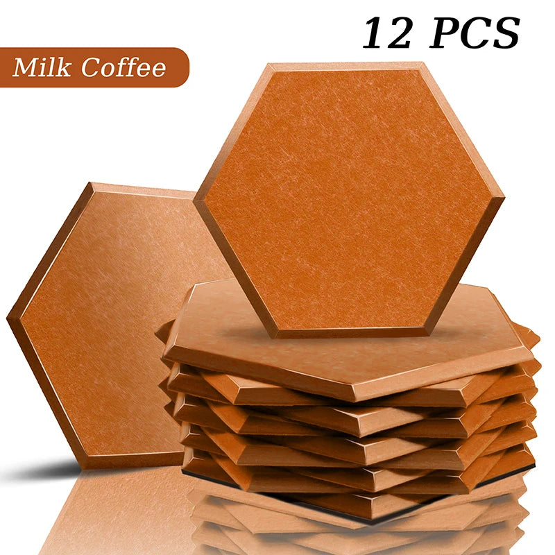 Hexagon Acoustic Panels 12 Pack - Self-Adhesive Sound Absorbing Wall Tiles for Home Office, Studio & Gaming Room