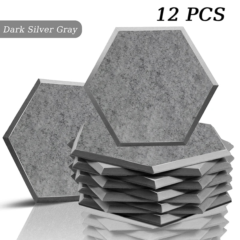 Hexagon Acoustic Panels 12 Pack - Self-Adhesive Sound Absorbing Wall Tiles for Home Office, Studio & Gaming Room