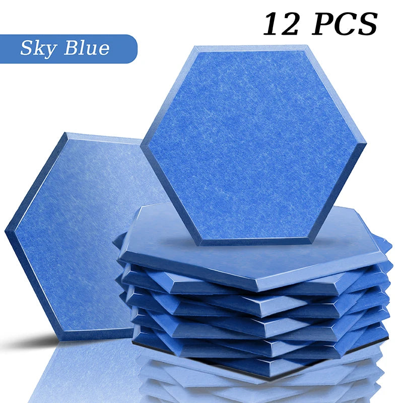 Hexagon Acoustic Panels 12 Pack - Self-Adhesive Sound Absorbing Wall Tiles for Home Office, Studio & Gaming Room