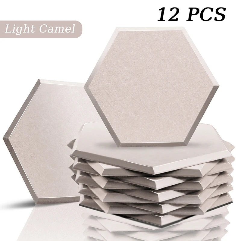 Hexagon Acoustic Panels 12 Pack - Self-Adhesive Sound Absorbing Wall Tiles for Home Office, Studio & Gaming Room
