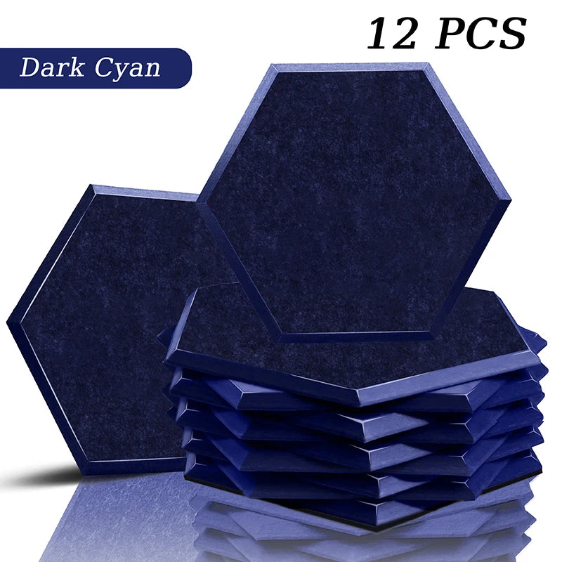Hexagon Acoustic Panels 12 Pack - Self-Adhesive Sound Absorbing Wall Tiles for Home Office, Studio & Gaming Room