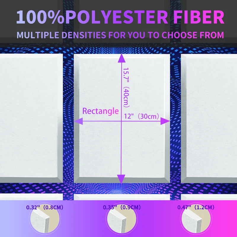 Polyester Felt Acoustic Panels 6 Pack - Self-Adhesive Sound Absorbing Wall Panels for Home Office & Studio