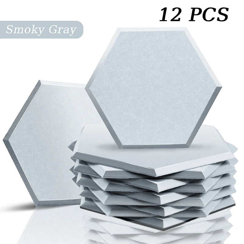 Hexagon Acoustic Panels 12 Pack - Self-Adhesive Sound Absorbing Wall Tiles for Home Office, Studio & Gaming Room