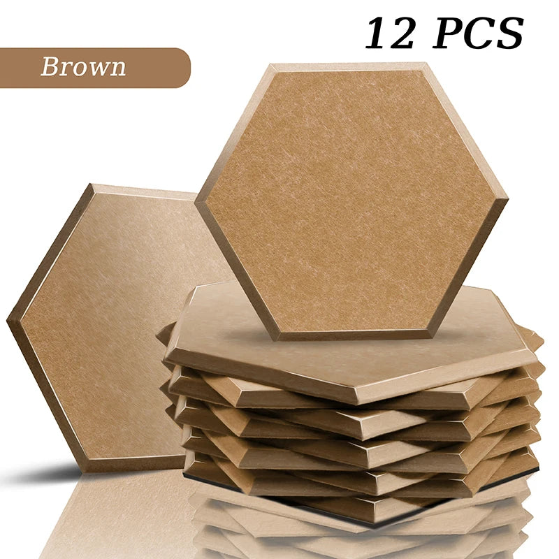 Hexagon Acoustic Panels 12 Pack - Self-Adhesive Sound Absorbing Wall Tiles for Home Office, Studio & Gaming Room