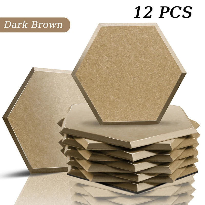 Hexagon Acoustic Panels 12 Pack - Self-Adhesive Sound Absorbing Wall Tiles for Home Office, Studio & Gaming Room