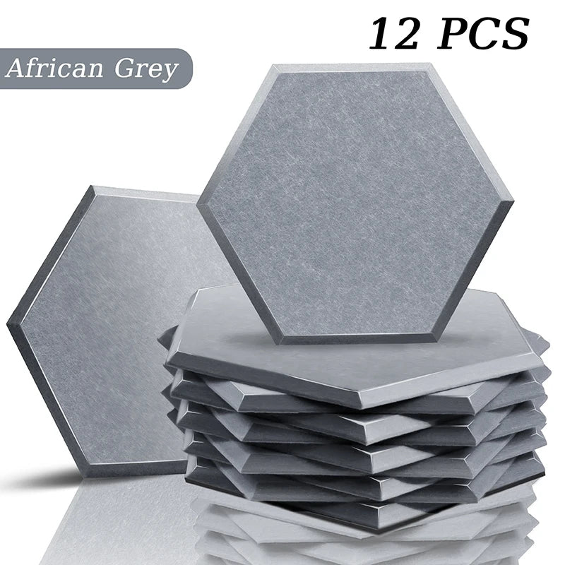 Hexagon Acoustic Panels 12 Pack - Self-Adhesive Sound Absorbing Wall Tiles for Home Office, Studio & Gaming Room
