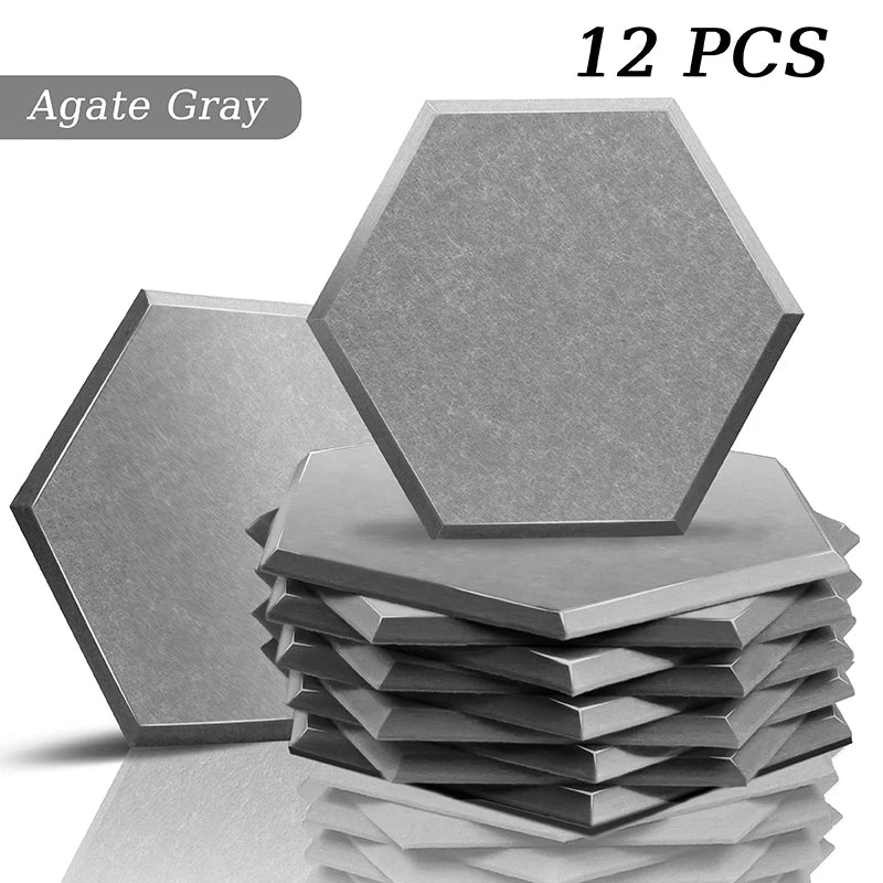 Hexagon Acoustic Panels 12 Pack - Self-Adhesive Sound Absorbing Wall Tiles for Home Office, Studio & Gaming Room