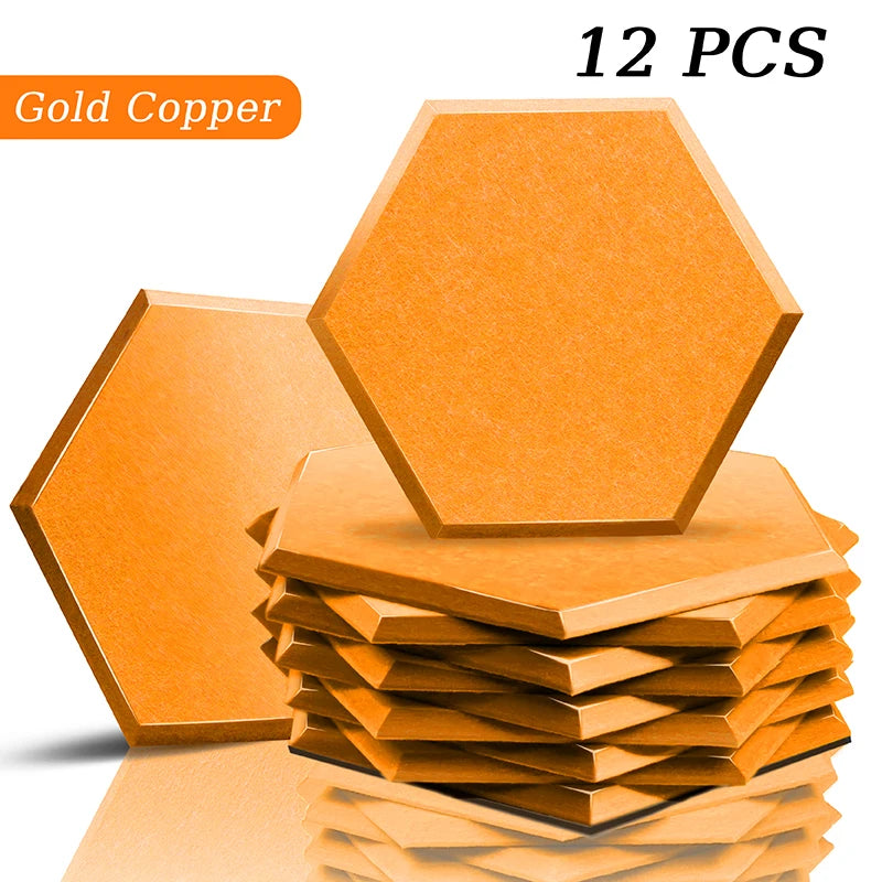 Hexagon Acoustic Panels 12 Pack - Self-Adhesive Sound Absorbing Wall Tiles for Home Office, Studio & Gaming Room