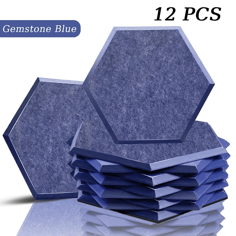Hexagon Acoustic Panels 12 Pack - Self-Adhesive Sound Absorbing Wall Tiles for Home Office, Studio & Gaming Room
