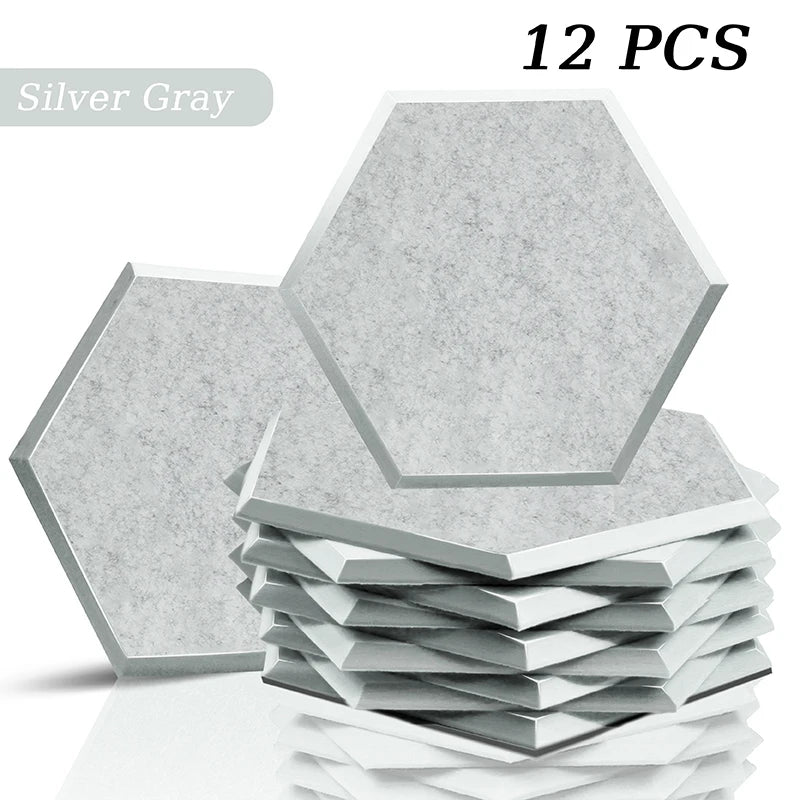 Hexagon Acoustic Panels 12 Pack - Self-Adhesive Sound Absorbing Wall Tiles for Home Office, Studio & Gaming Room