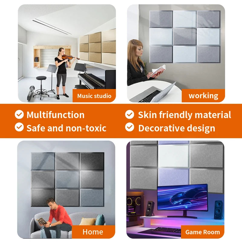 Polyester Felt Acoustic Panels 6 Pack - Self-Adhesive Sound Absorbing Wall Panels for Home Office & Studio