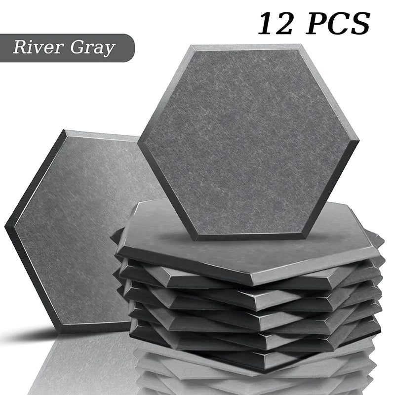 Hexagon Acoustic Panels 12 Pack - Self-Adhesive Sound Absorbing Wall Tiles for Home Office, Studio & Gaming Room